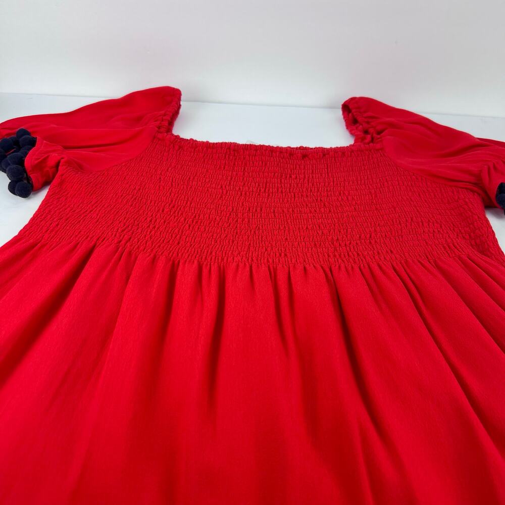 Sts Sail To Sable Red Smocked Flutter Sleeve Pom … - image 3